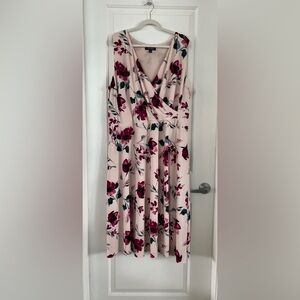 Ralph Lauren Blush and Burgundy Floral Midi Dress sleeveless v neck
